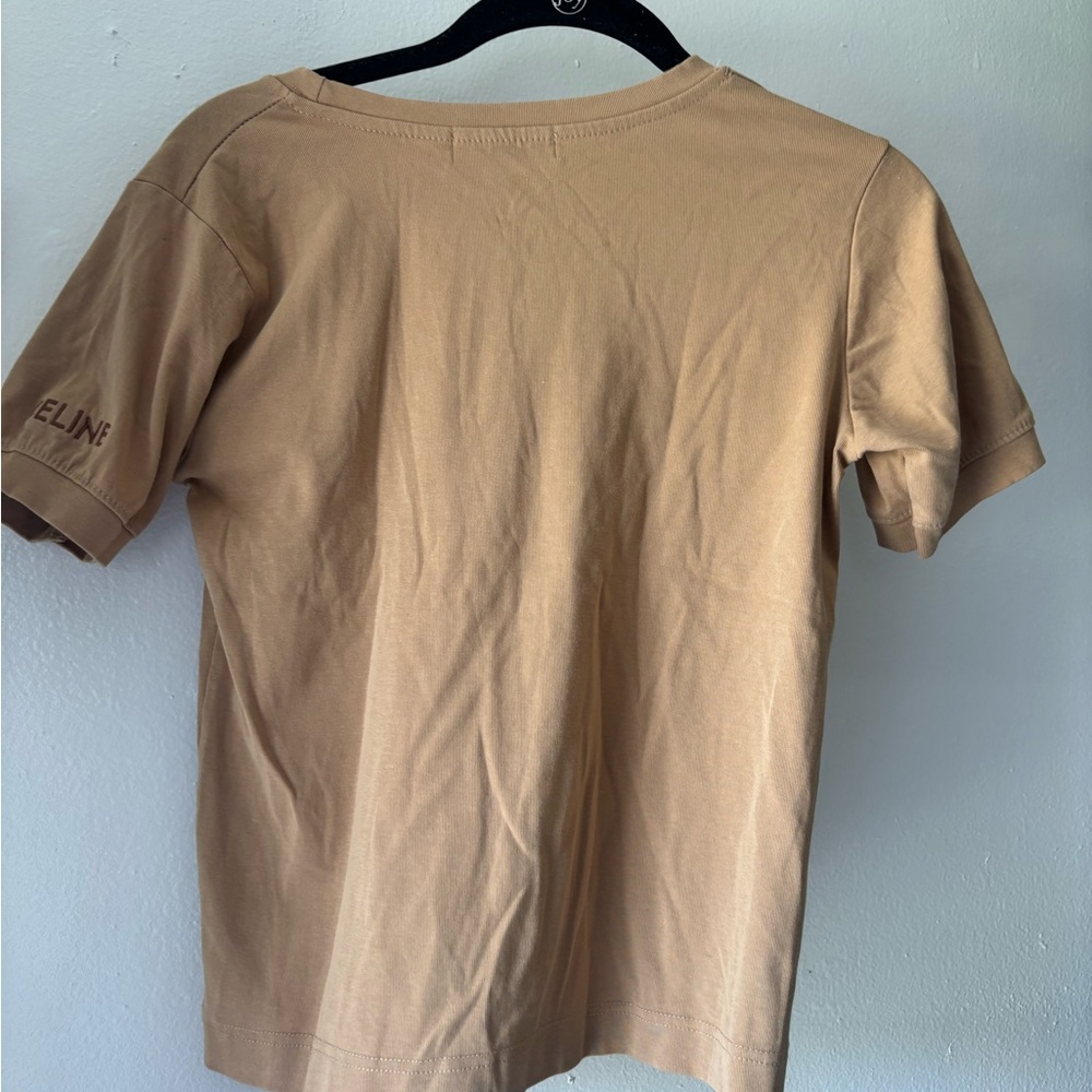 Celine Camel Tan Logo Womens T-Shirt Size Small Short Sleeve - Picture 6 of 6